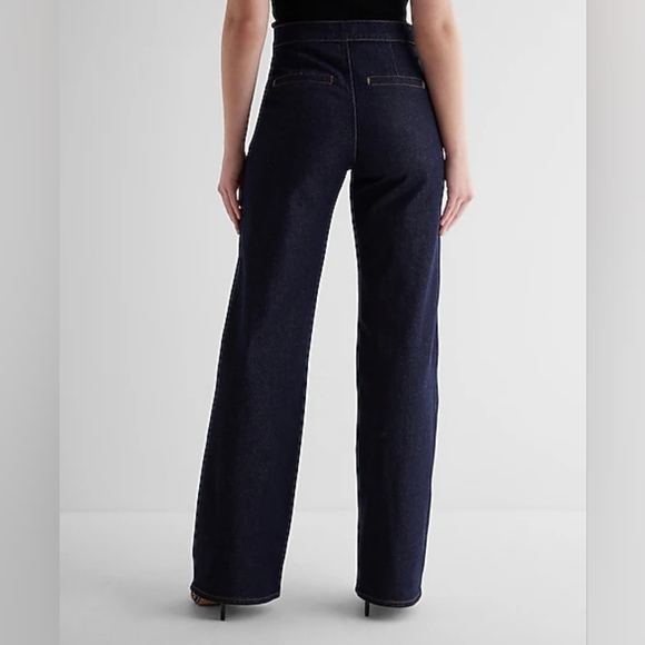 Express High Waisted Rinse Exposed Double Zipper Wide Leg Jeans - Picture 2 of 10